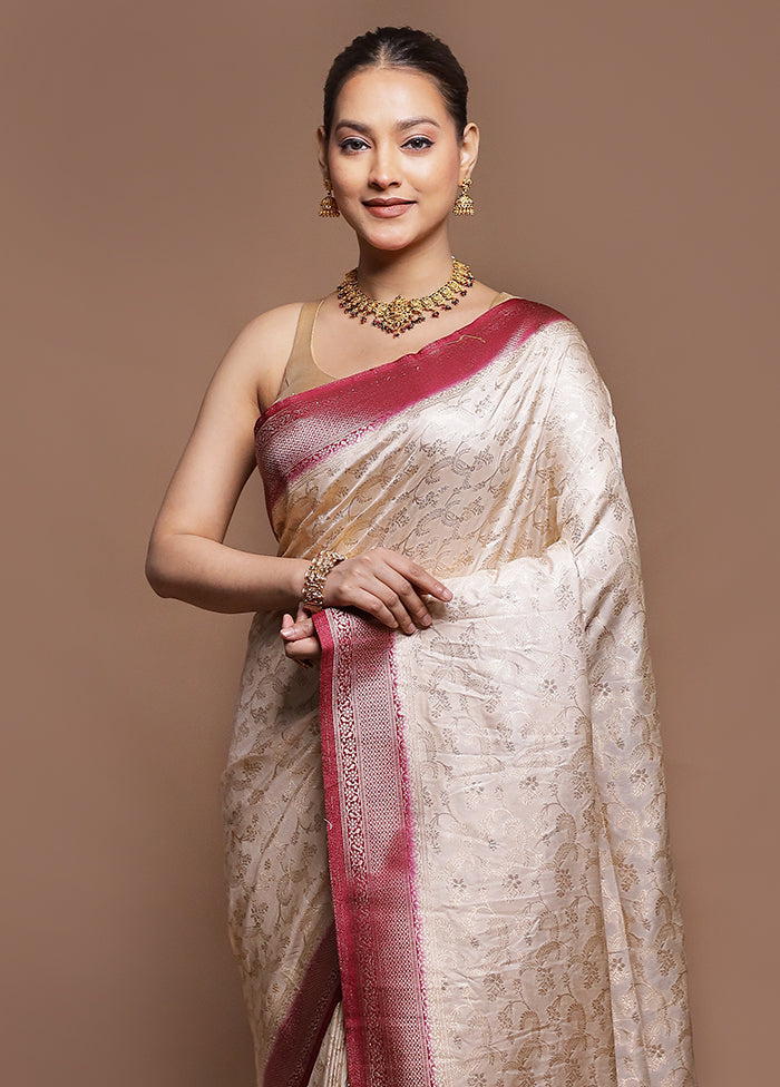 White Dupion Silk Saree With Blouse Piece