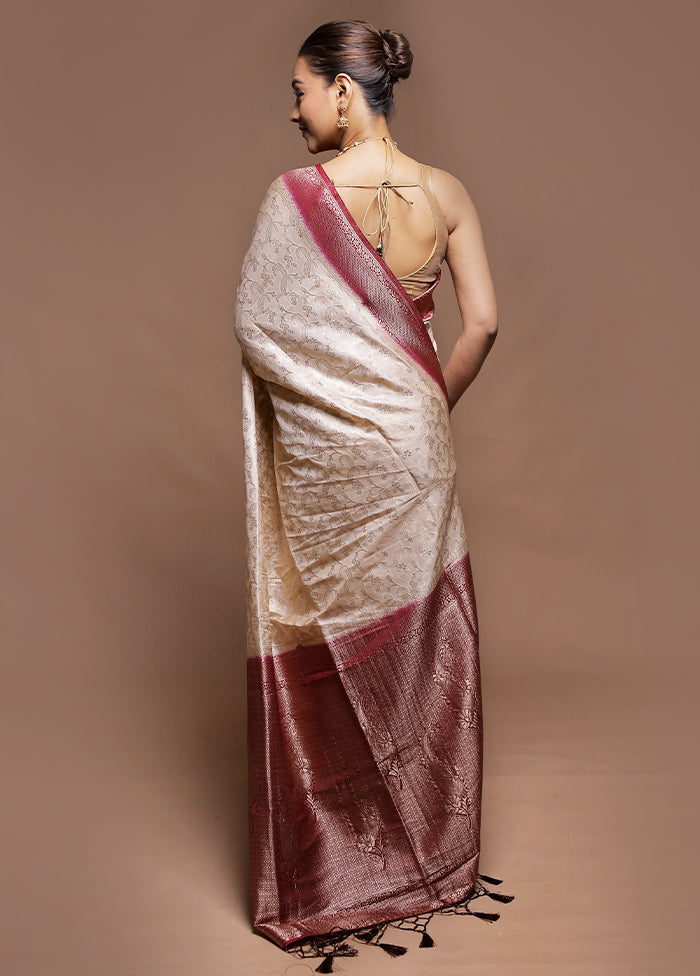 White Dupion Silk Saree With Blouse Piece
