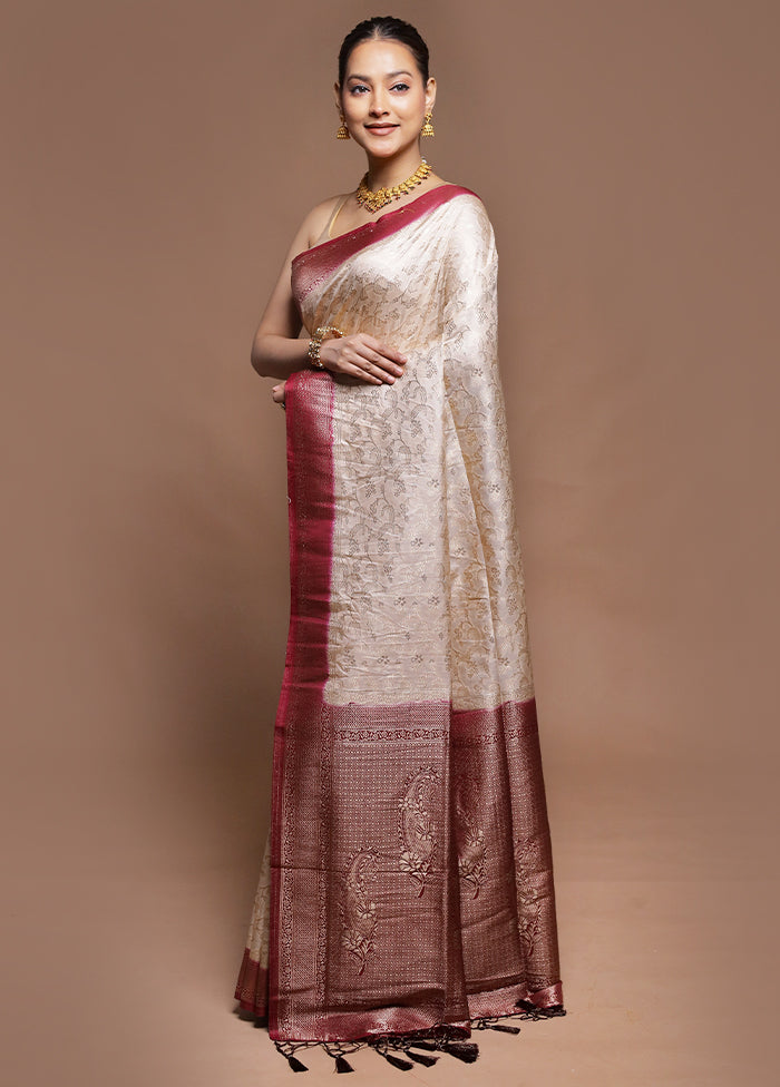 White Dupion Silk Saree With Blouse Piece