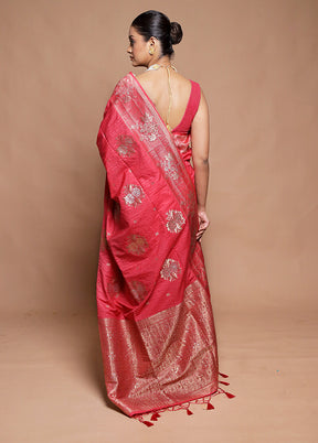 Pink Dupion Silk Saree With Blouse Piece