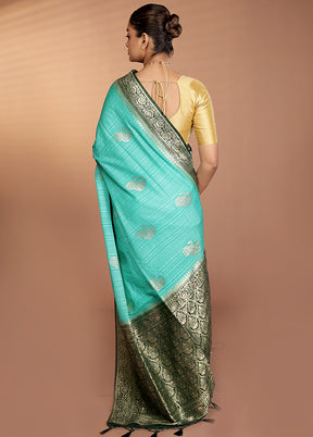 Green Dupion Silk Saree With Blouse Piece