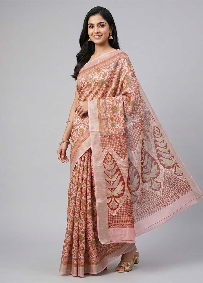 Pink Cotton Saree With Blouse Piece