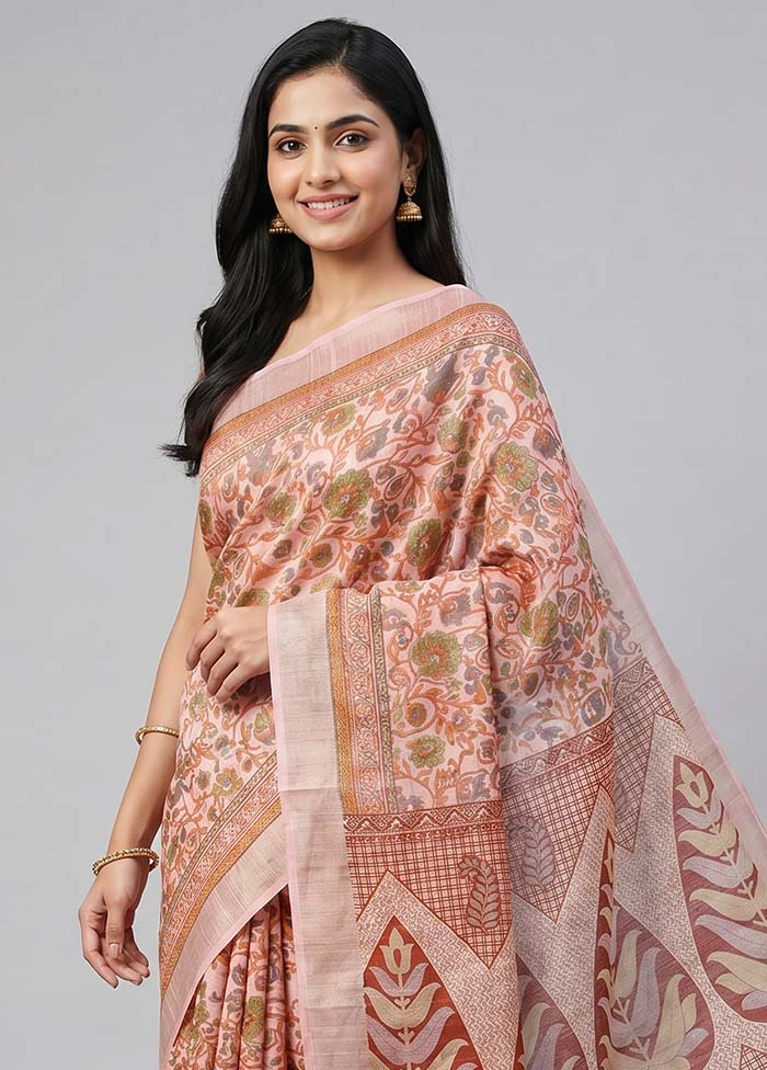 Pink Cotton Saree With Blouse Piece