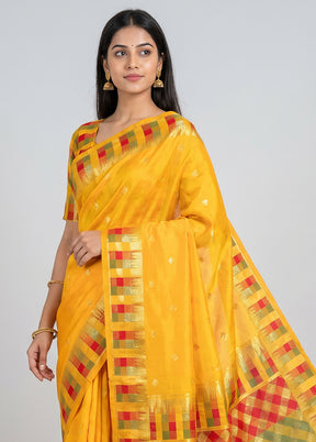 Yellow Dupion Silk Saree With Blouse Piece