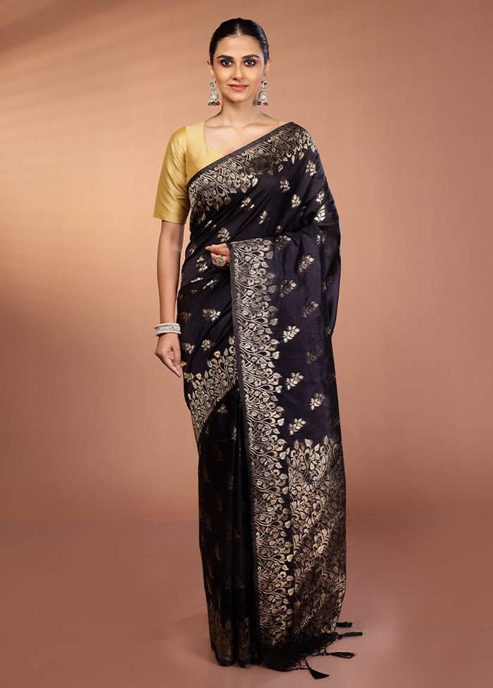 Black Dupion Silk Saree With Blouse Piece