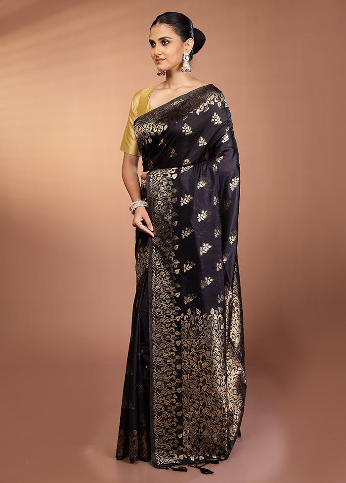 Black Dupion Silk Saree With Blouse Piece