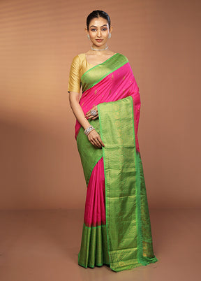 Pink Gadwal Silk Saree Without Blouse Piece