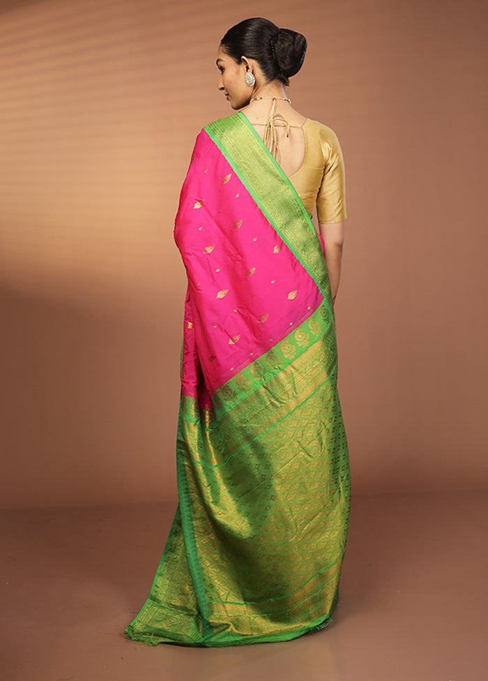 Pink Gadwal Silk Saree Without Blouse Piece