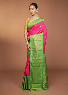 Pink Gadwal Silk Saree Without Blouse Piece