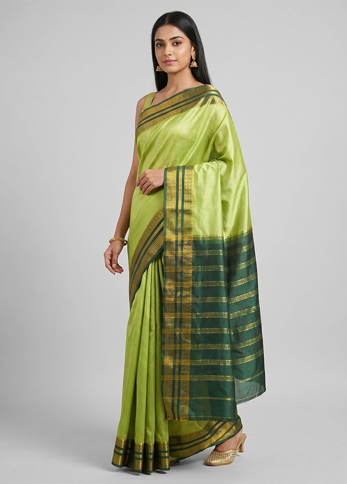 Green Printed Silk Saree Without Blouse Piece