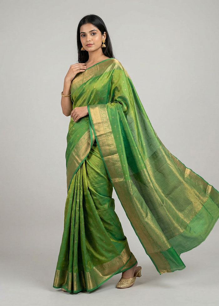 Green Handloom Kanchipuram Pure Silk Saree With Blouse Piece