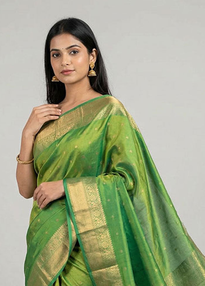 Green Handloom Kanchipuram Pure Silk Saree With Blouse Piece