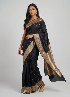 Black Banarasi Silk Saree With Blouse Piece
