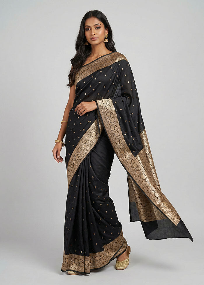 Black Banarasi Silk Saree With Blouse Piece