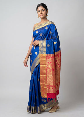 Blue Kanjivaram Silk Saree With Blouse Piece