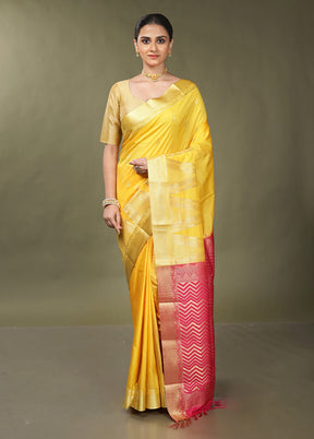 Yellow Kanjivaram Silk Saree With Blouse Piece