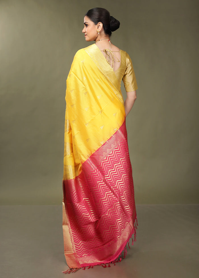 Yellow Kanjivaram Silk Saree With Blouse Piece