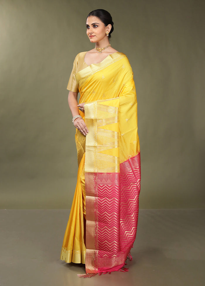 Yellow Kanjivaram Silk Saree With Blouse Piece