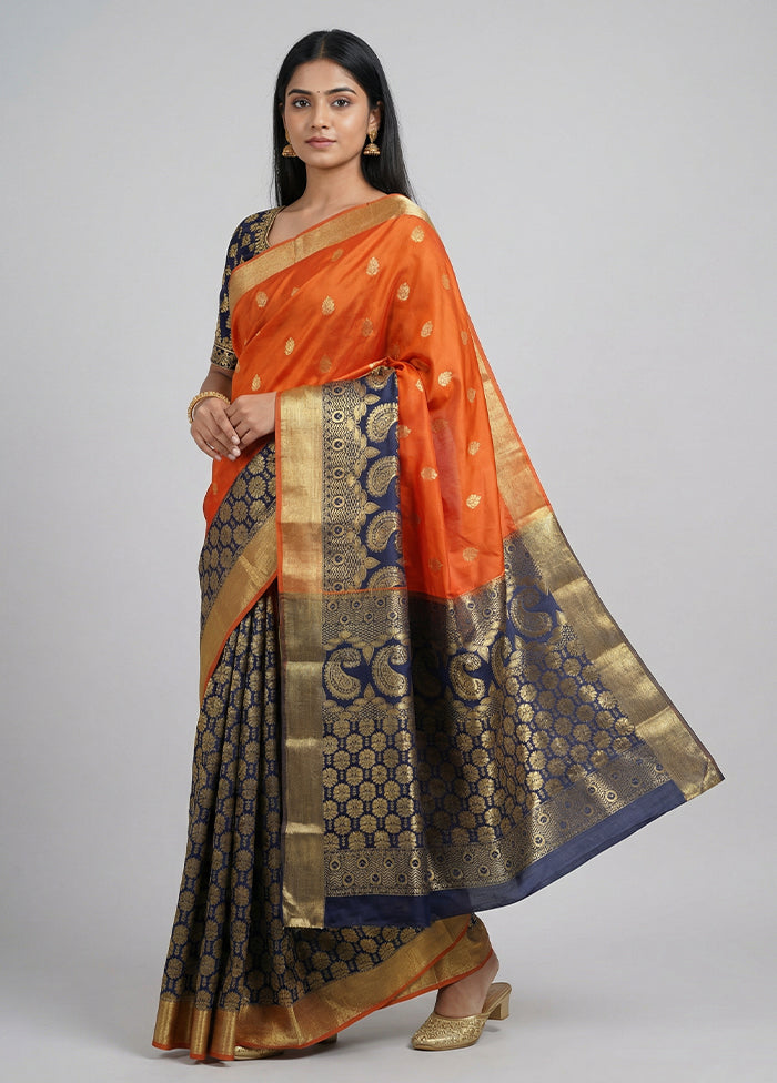 Orange Kanjivaram Silk Saree With Blouse Piece