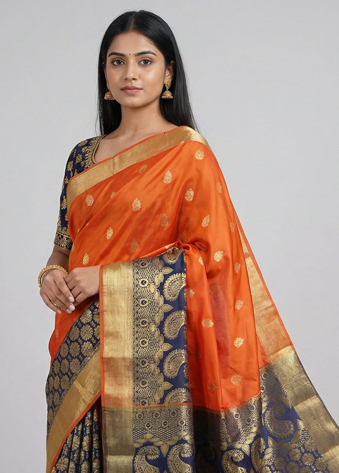 Orange Kanjivaram Silk Saree With Blouse Piece