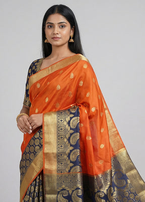 Orange Kanjivaram Silk Saree With Blouse Piece