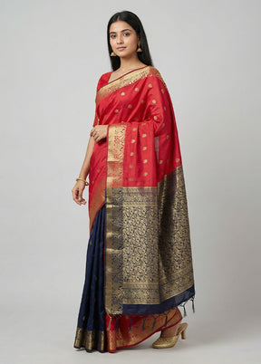 Pink Kanjivaram Silk Saree With Blouse Piece