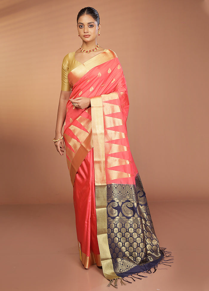 Pink Kanjivaram Silk Saree With Blouse Piece