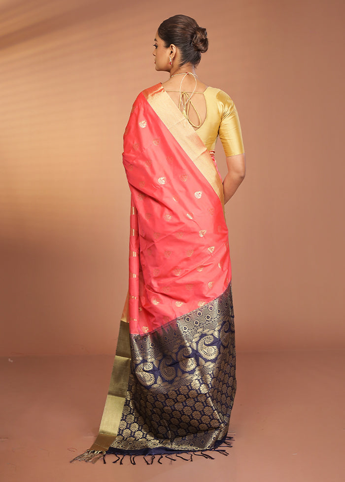 Pink Kanjivaram Silk Saree With Blouse Piece