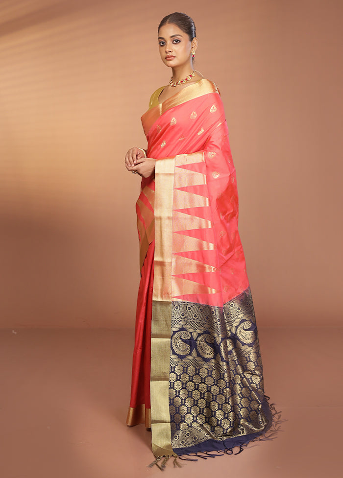Pink Kanjivaram Silk Saree With Blouse Piece