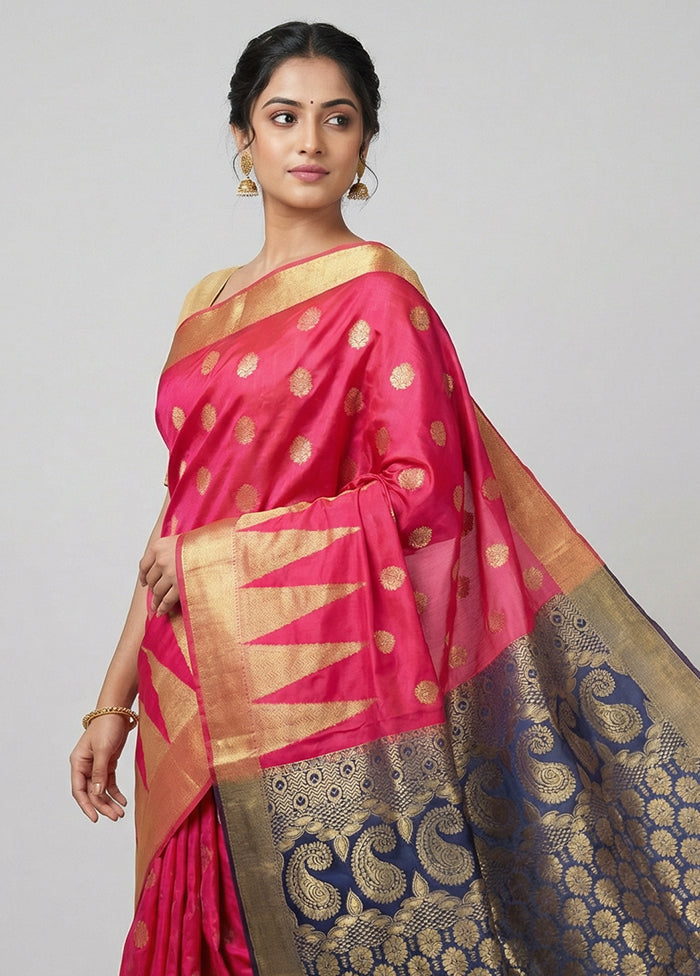 Pink Kanjivaram Silk Saree With Blouse Piece