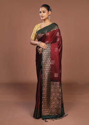 Maroon Dupion Silk Saree With Blouse Piece