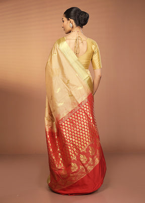 Cream Kanjivaram Silk Saree With Blouse Piece