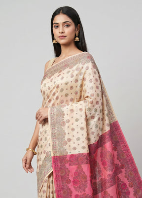 Cream Dupion Silk Saree With Blouse Piece