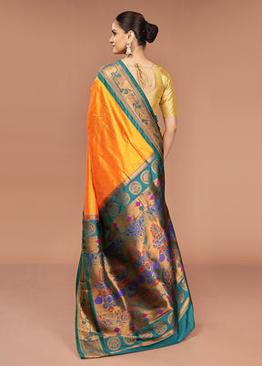 Yellow Kanjivaram Silk Saree With Blouse Piece