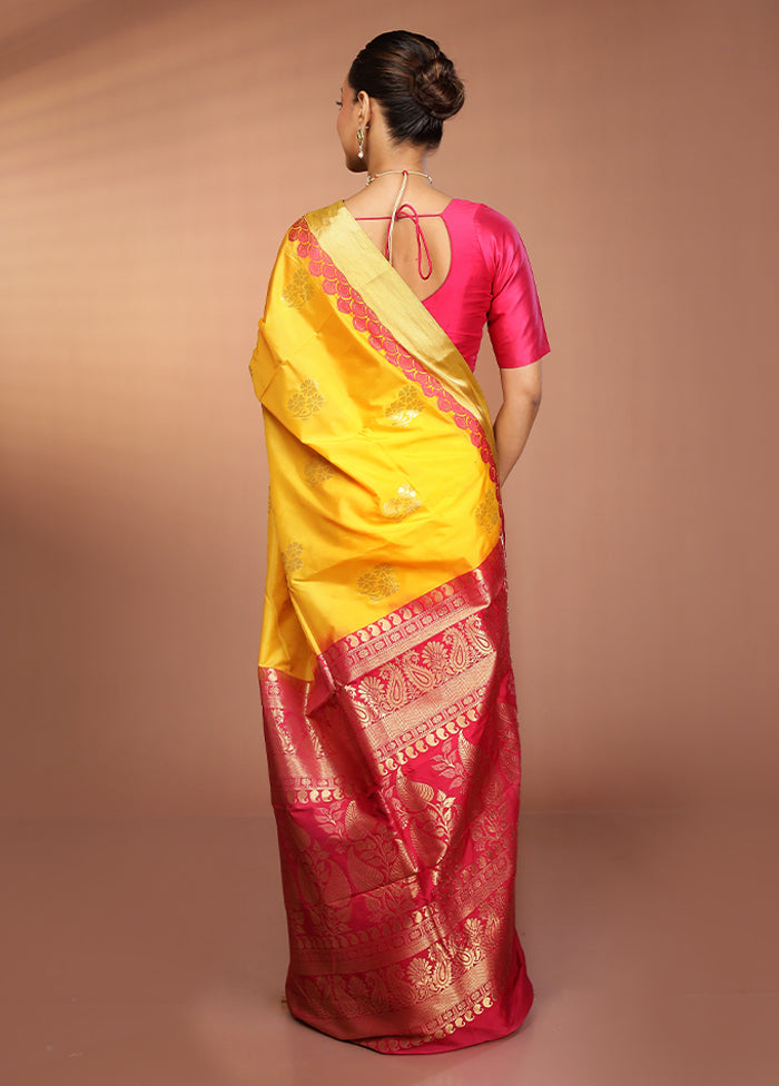 Yellow Kanjivaram Silk Saree With Blouse Piece