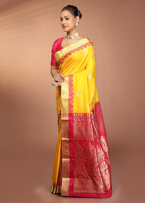 Yellow Kanjivaram Silk Saree With Blouse Piece