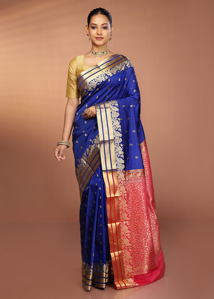 Blue Kanjivaram Silk Saree With Blouse Piece