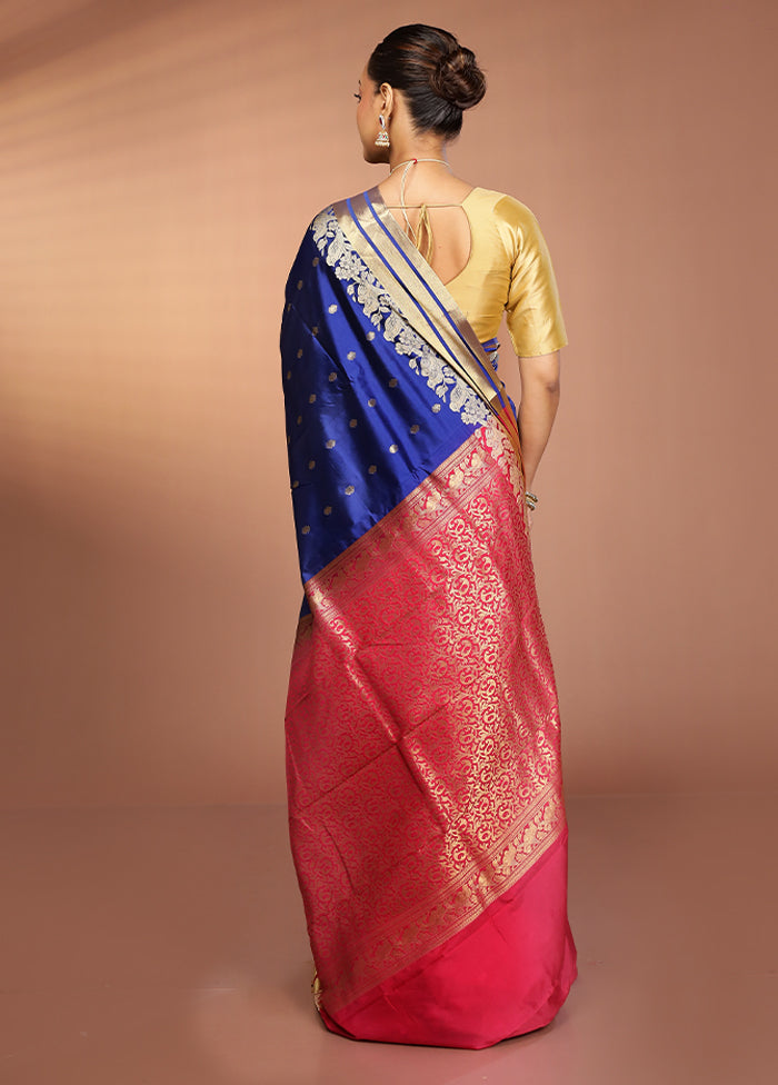 Blue Kanjivaram Silk Saree With Blouse Piece