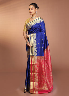 Blue Kanjivaram Silk Saree With Blouse Piece