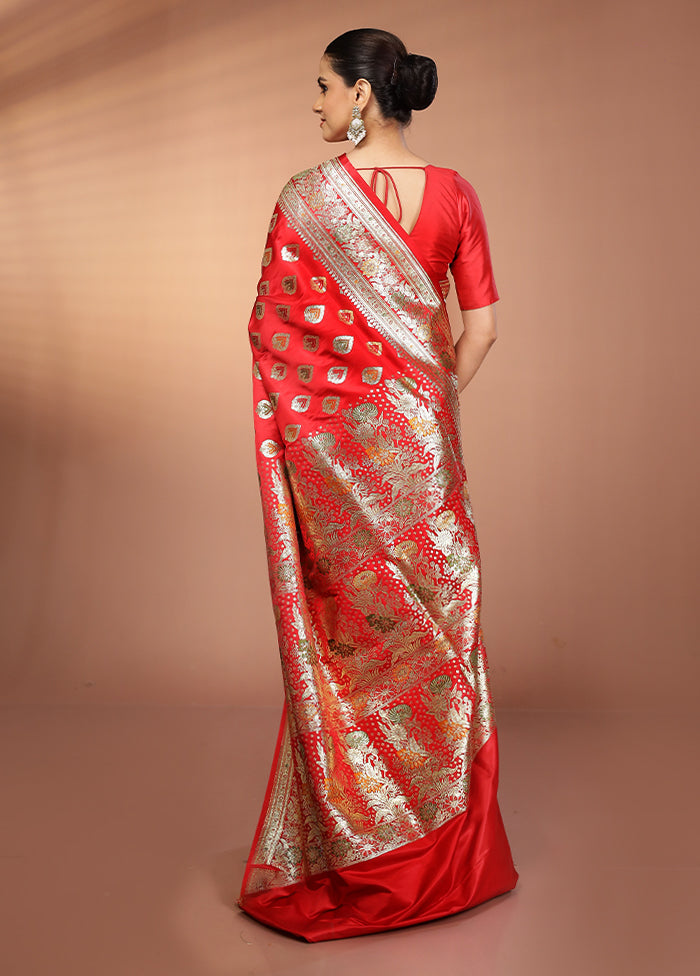 Red Banarasi Silk Saree With Blouse Piece