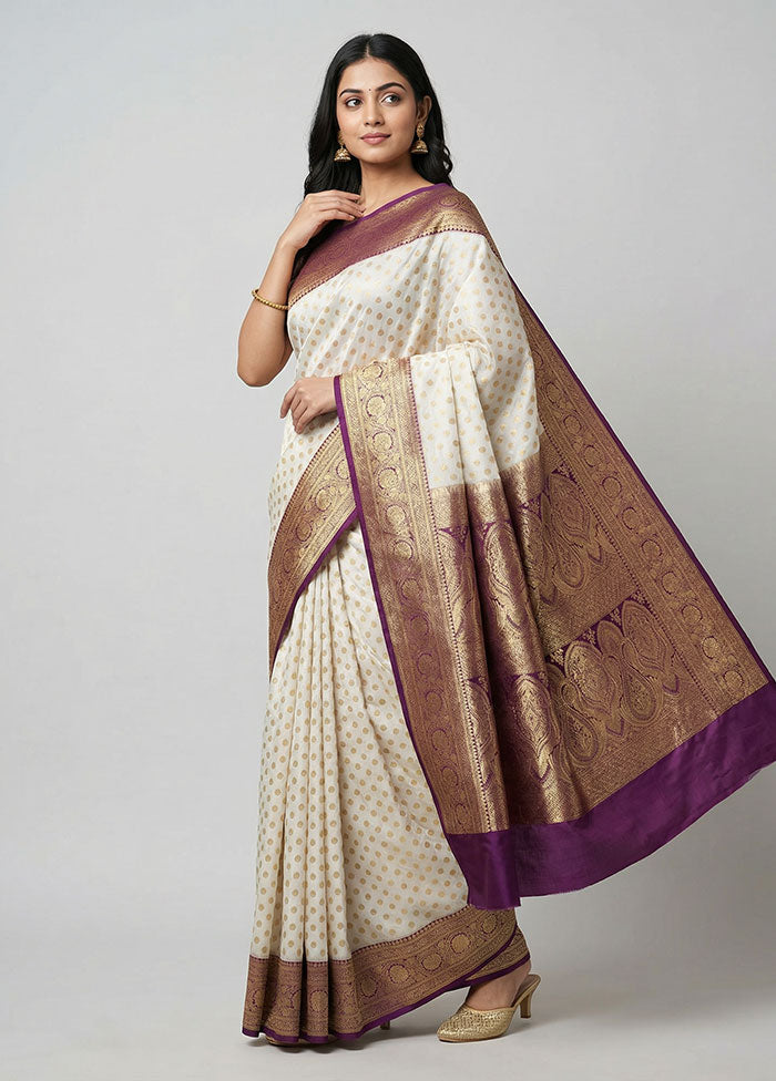 Cream Banarasi Silk Saree With Blouse Piece