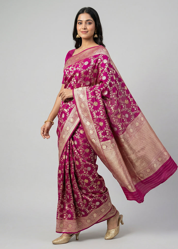 Pink Uppada Silk Saree With Blouse Piece