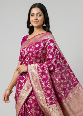 Pink Uppada Silk Saree With Blouse Piece