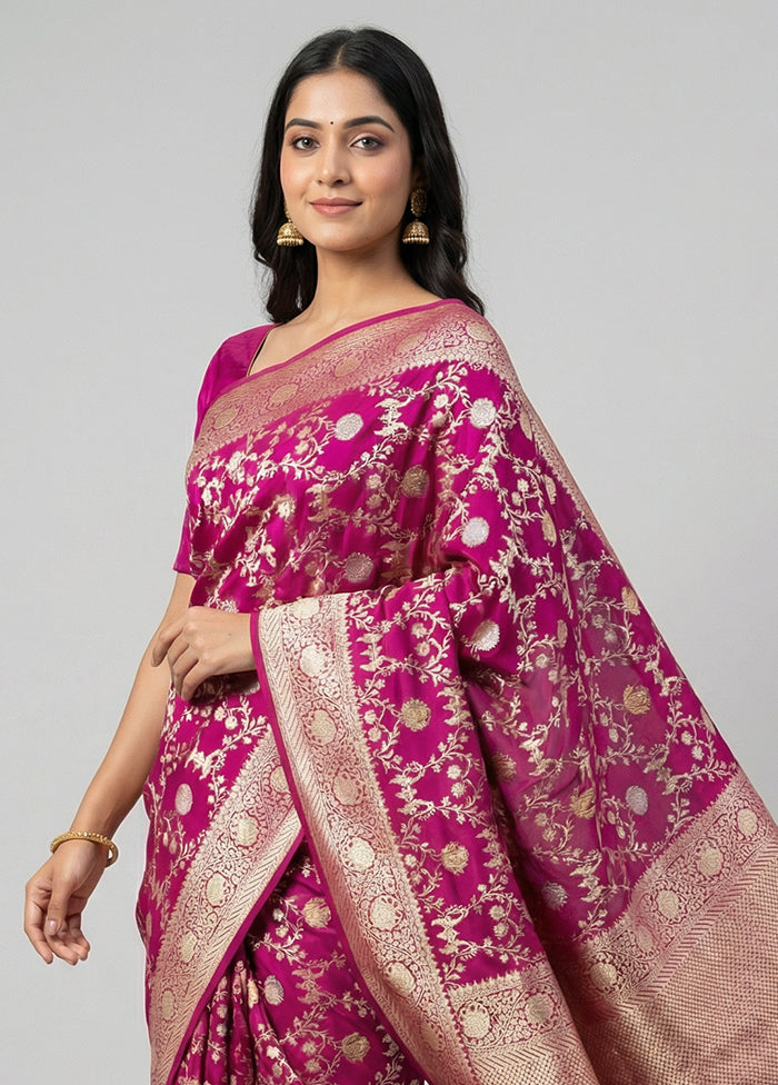Pink Uppada Silk Saree With Blouse Piece