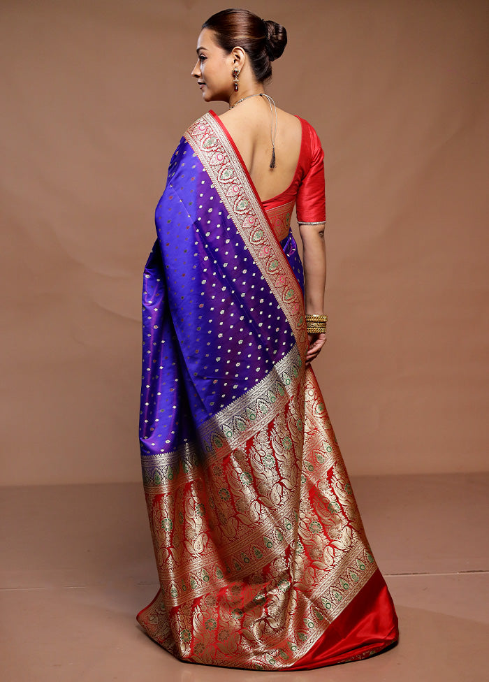 Violet Handloom Banarasi Pure Silk Saree With Blouse Piece