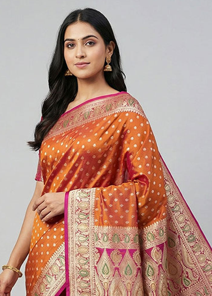 Yellow Handloom Banarasi Pure Silk Saree With Blouse Piece