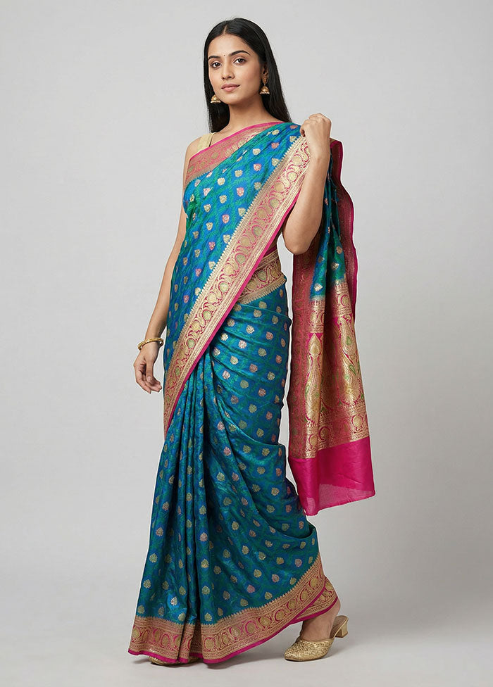 Blue Handloom Tanchoi Pure Silk Saree With Blouse Piece