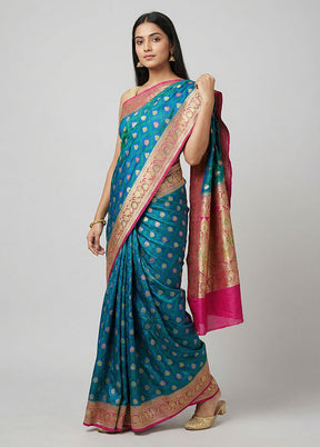 Blue Handloom Tanchoi Pure Silk Saree With Blouse Piece