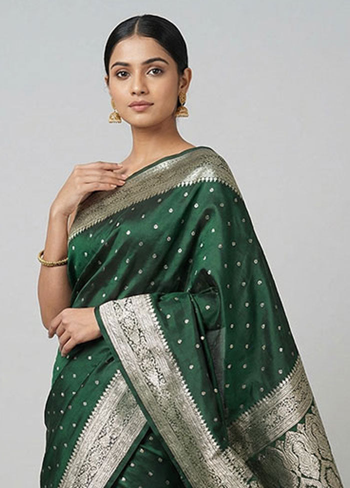 Green Handloom Tanchoi Pure Silk Saree With Blouse Piece