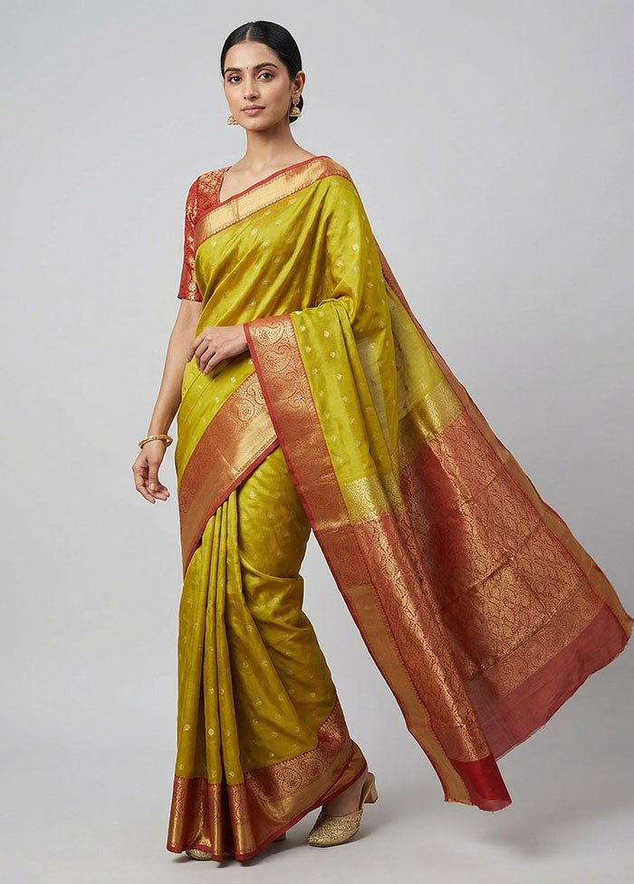 Green Handloom Kanchipuram Pure Silk Saree With Blouse Piece
